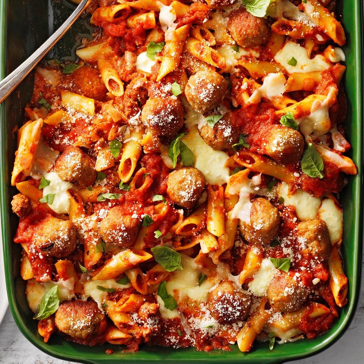 Three Cheese Meatball Mostaccioli